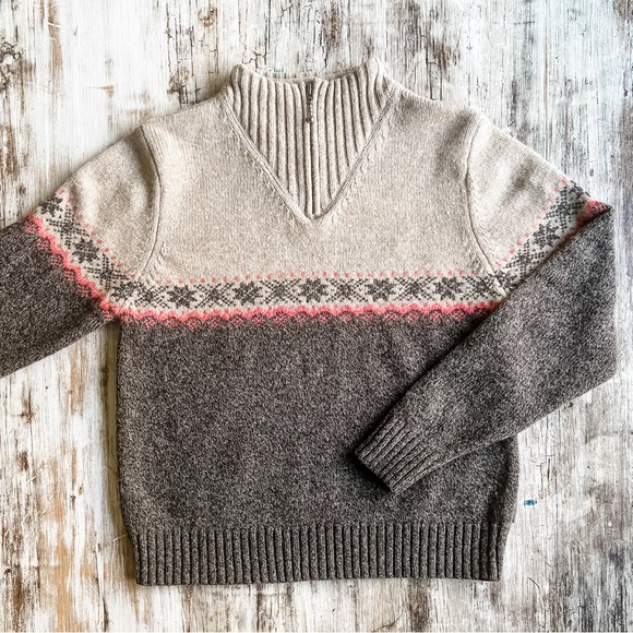 Woolrich Fair Isle Wool Zip Neck Sweater Hickory M - Picture 2 of 9